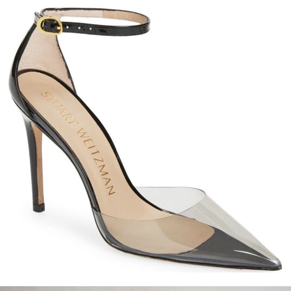 $550 STUART WEITZMAN Stuart 100 patent-leather PVC pumps BLACK 10 (DA19)